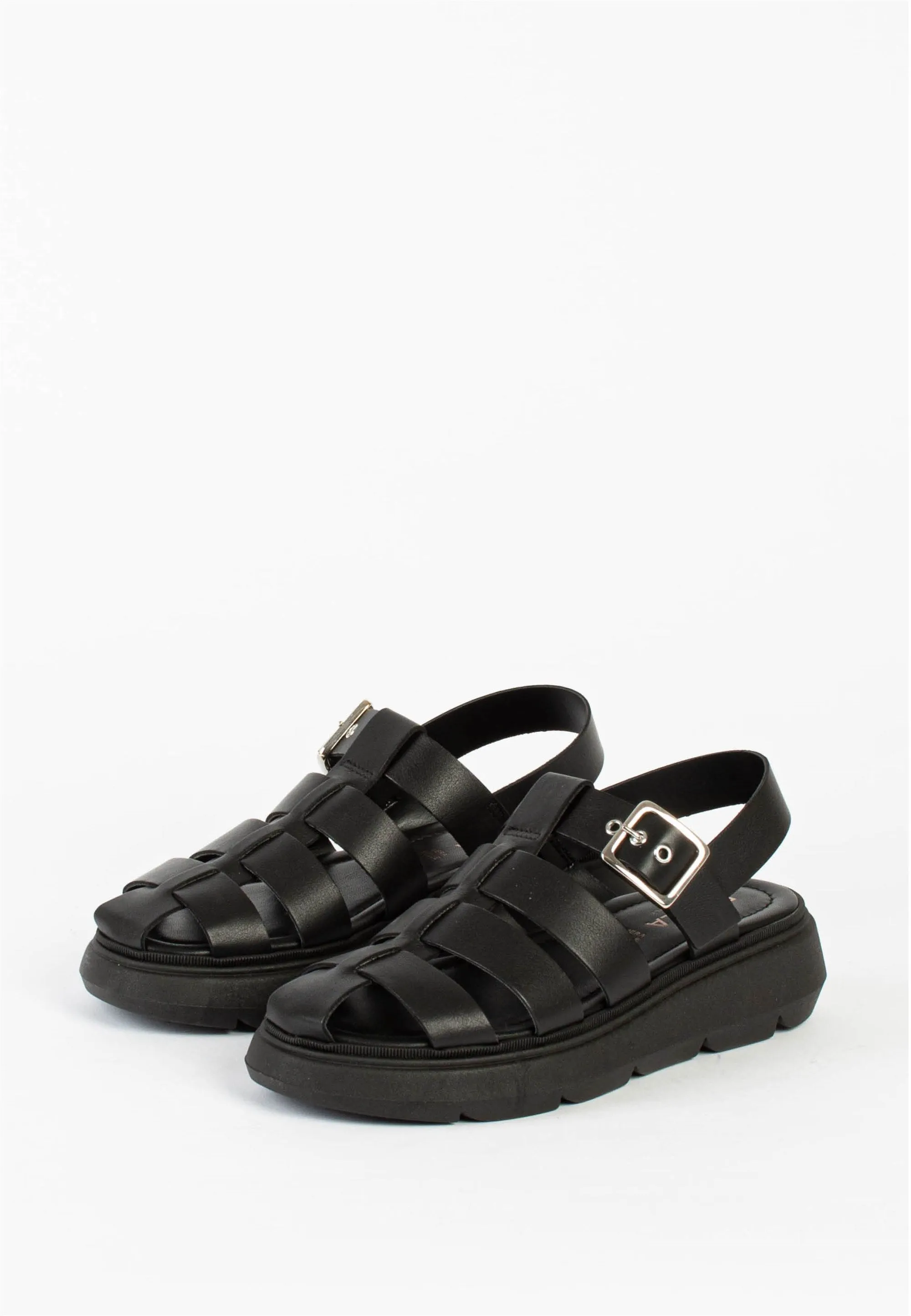 Elisa Black Leather Chunky Sandals