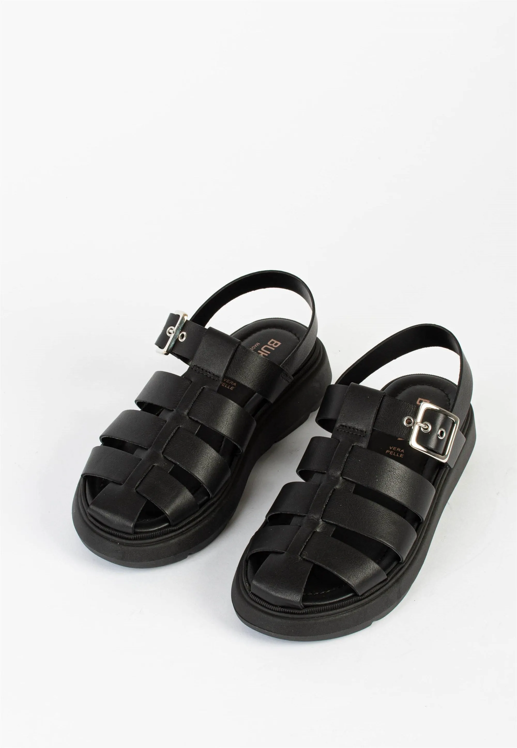 Elisa Black Leather Chunky Sandals