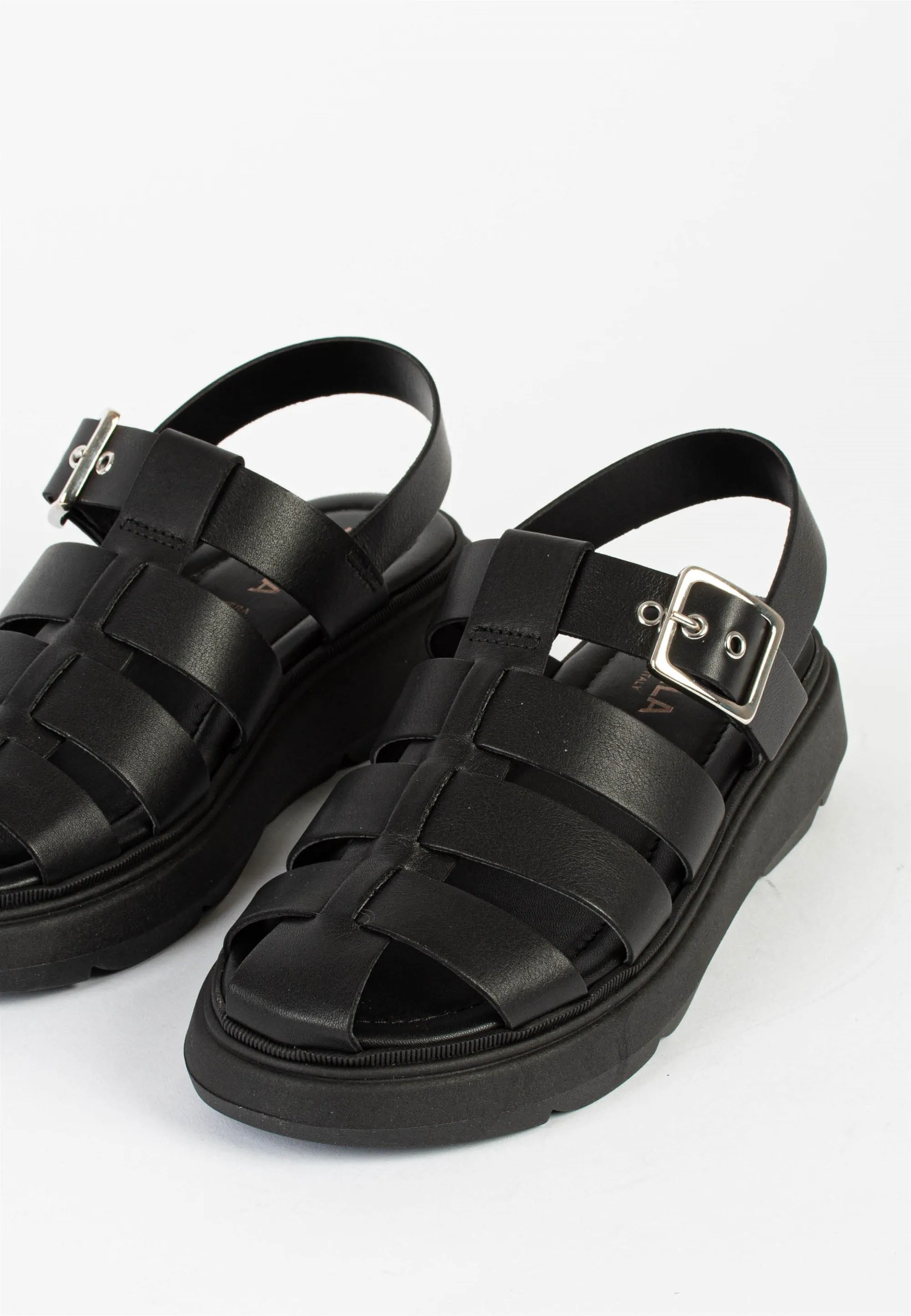 Elisa Black Leather Chunky Sandals