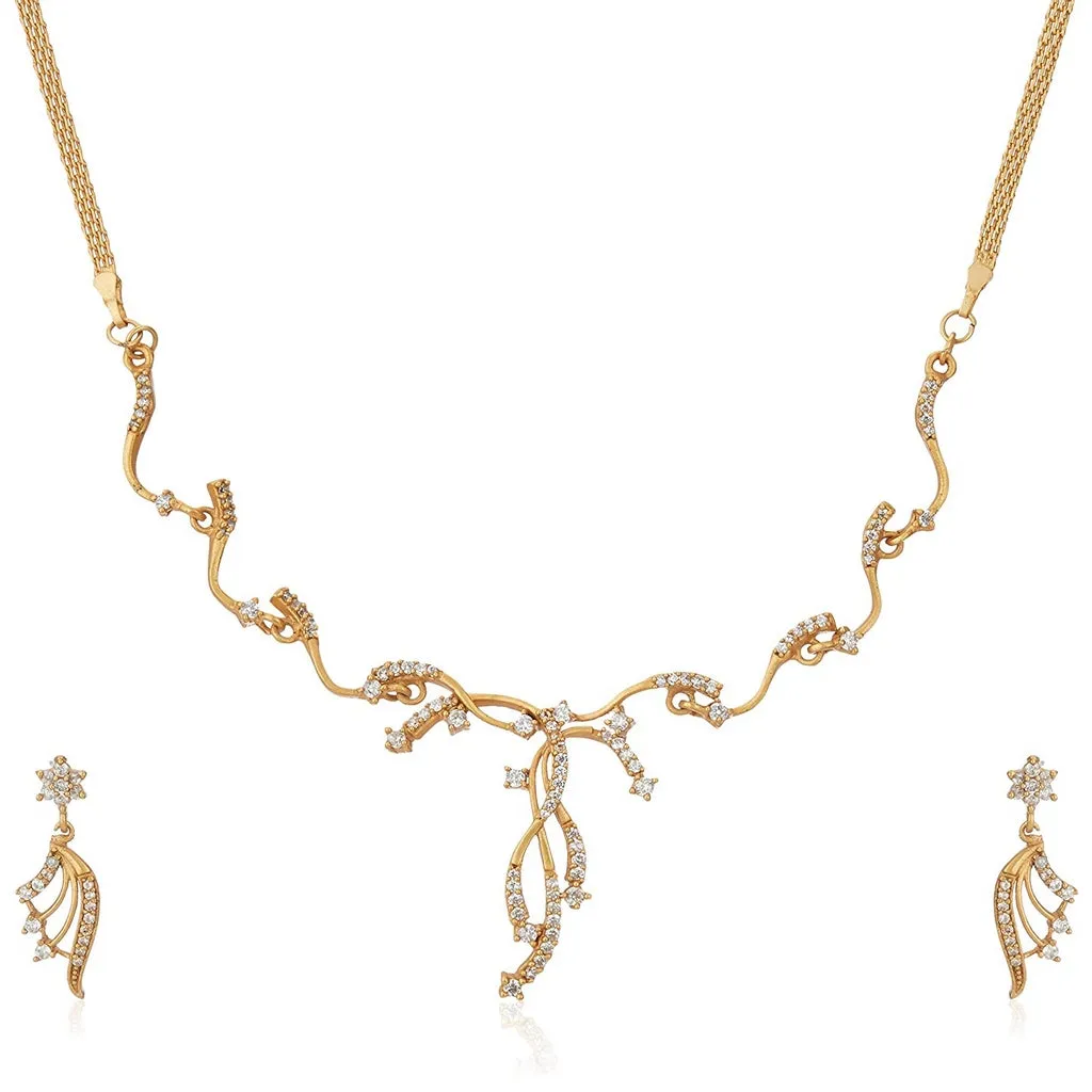 Estele 24 Kt Gold Plated American Diamond Wreath Chain Necklace Set for Women