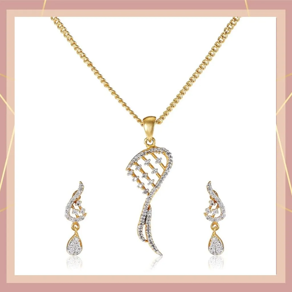 Estele 24 Kt Gold plated Dancing American Diamond Pendant Set for Women