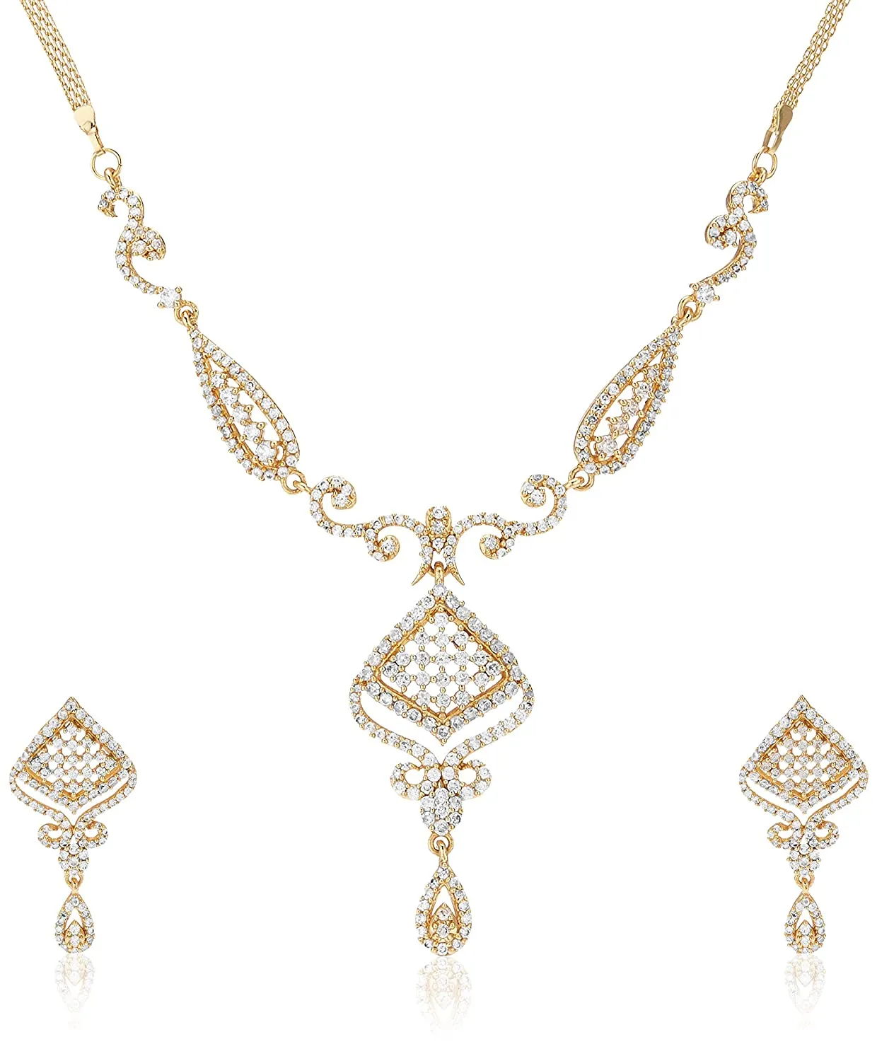 Estele 24 Kt Gold Plated Halo American Diamond Necklace Set for Women