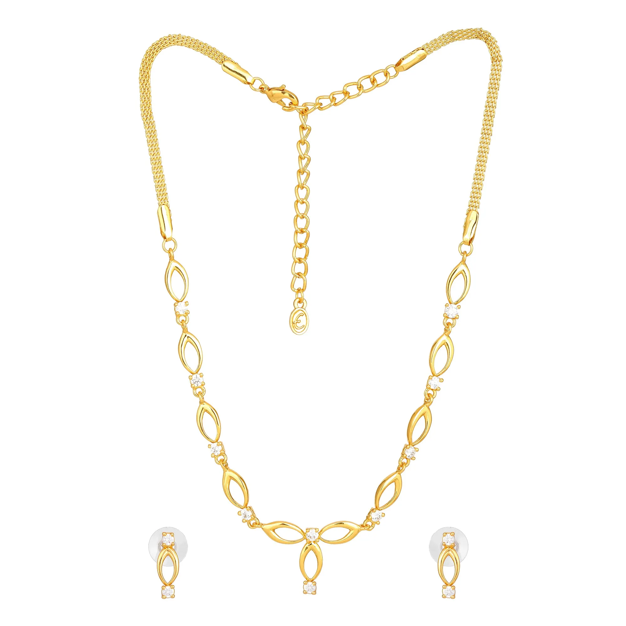 Estele 24 Kt Gold Plated Oval Loops with Austrian Crystal Necklace Set for Women