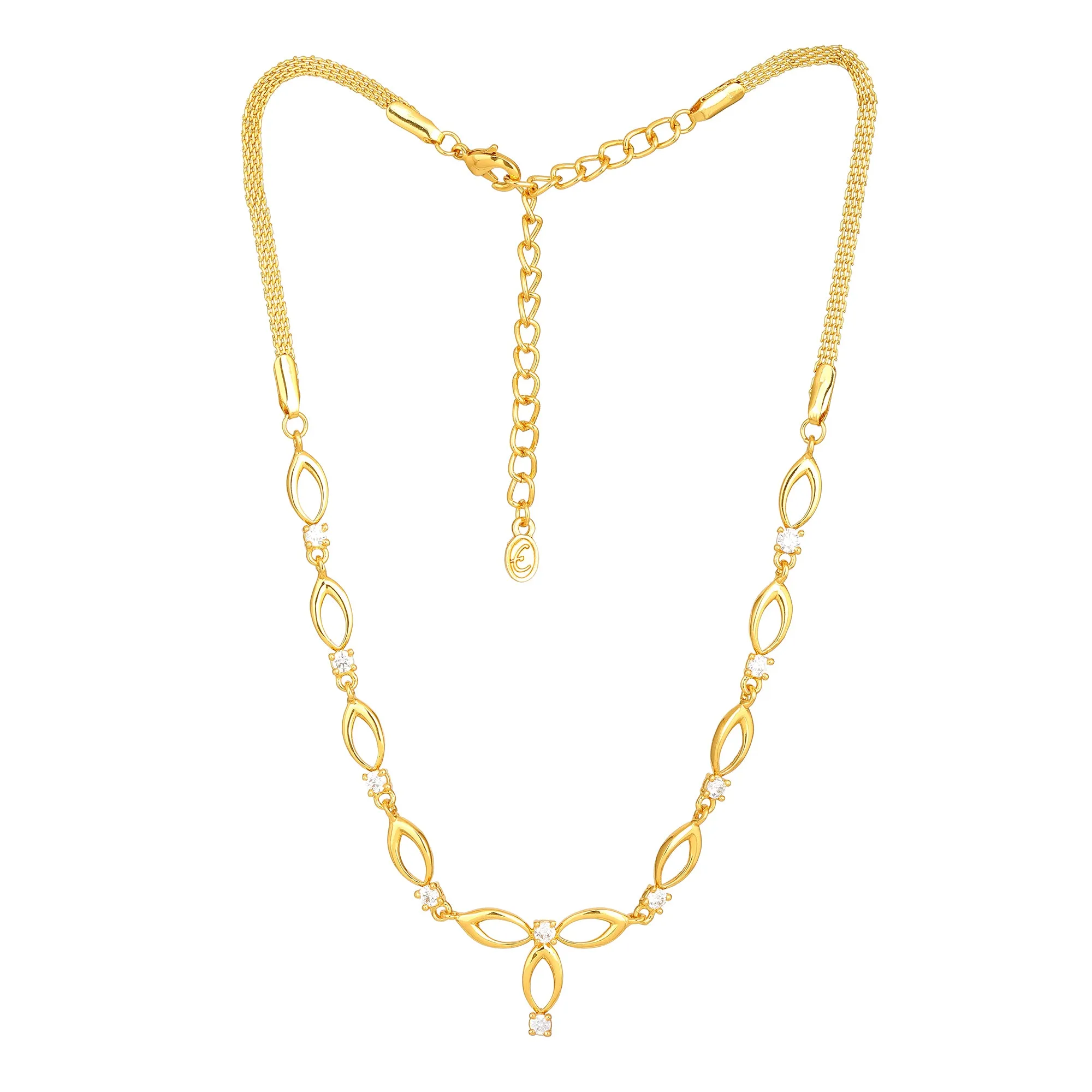 Estele 24 Kt Gold Plated Oval Loops with Austrian Crystal Necklace Set for Women