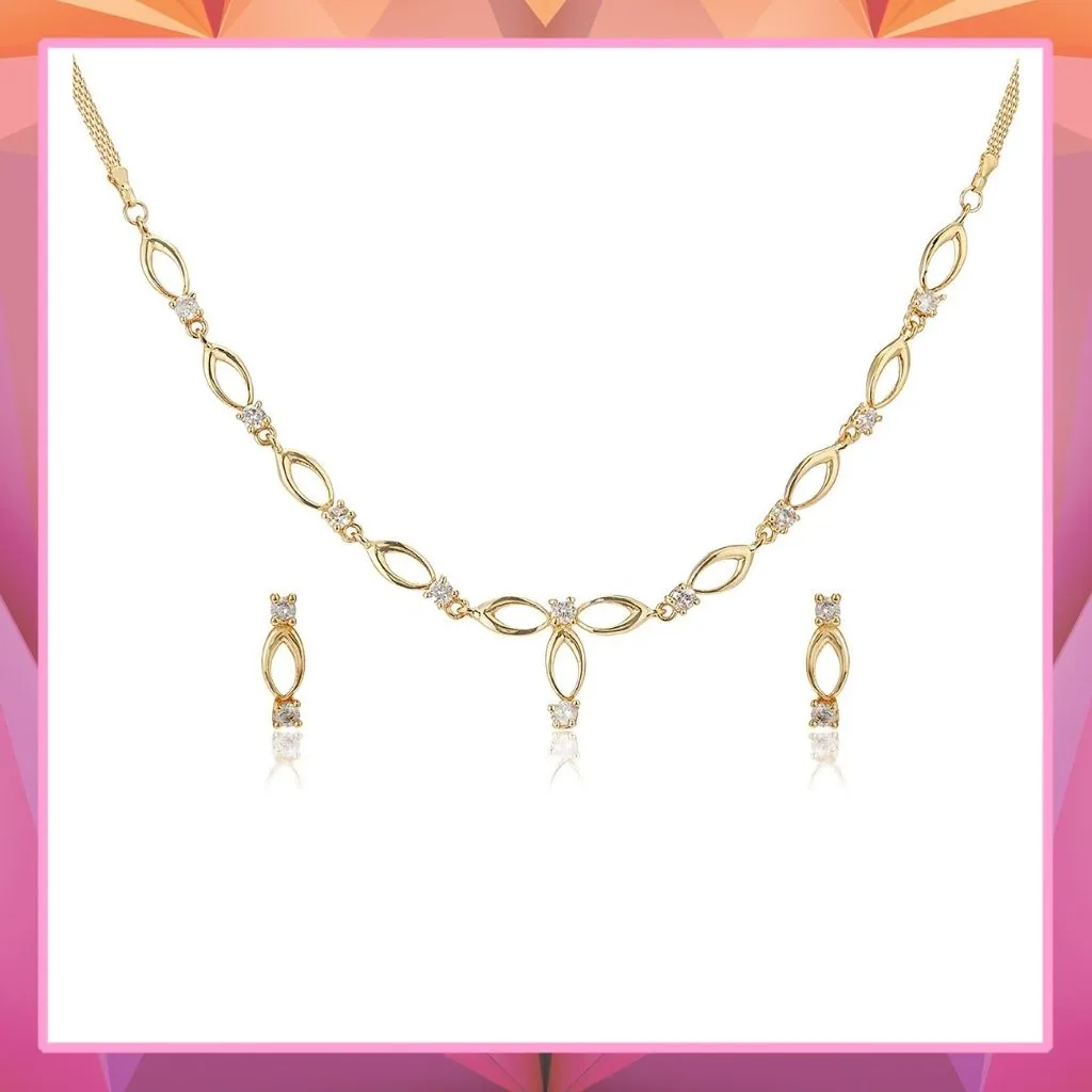 Estele 24 Kt Gold Plated Oval Loops with Austrian Crystal Necklace Set for Women