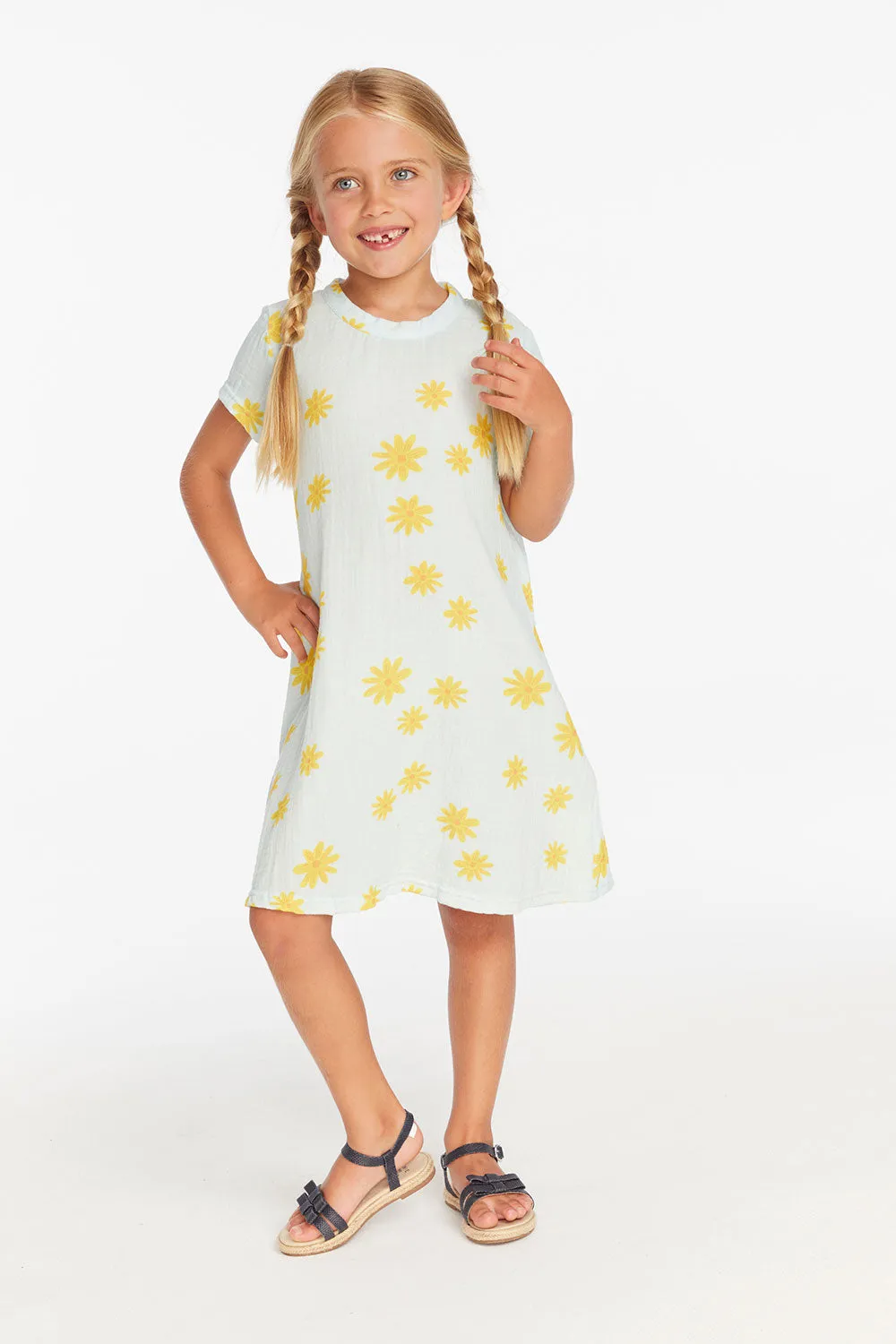 Girls Powder Blue Daisy Tee Shirt Dress