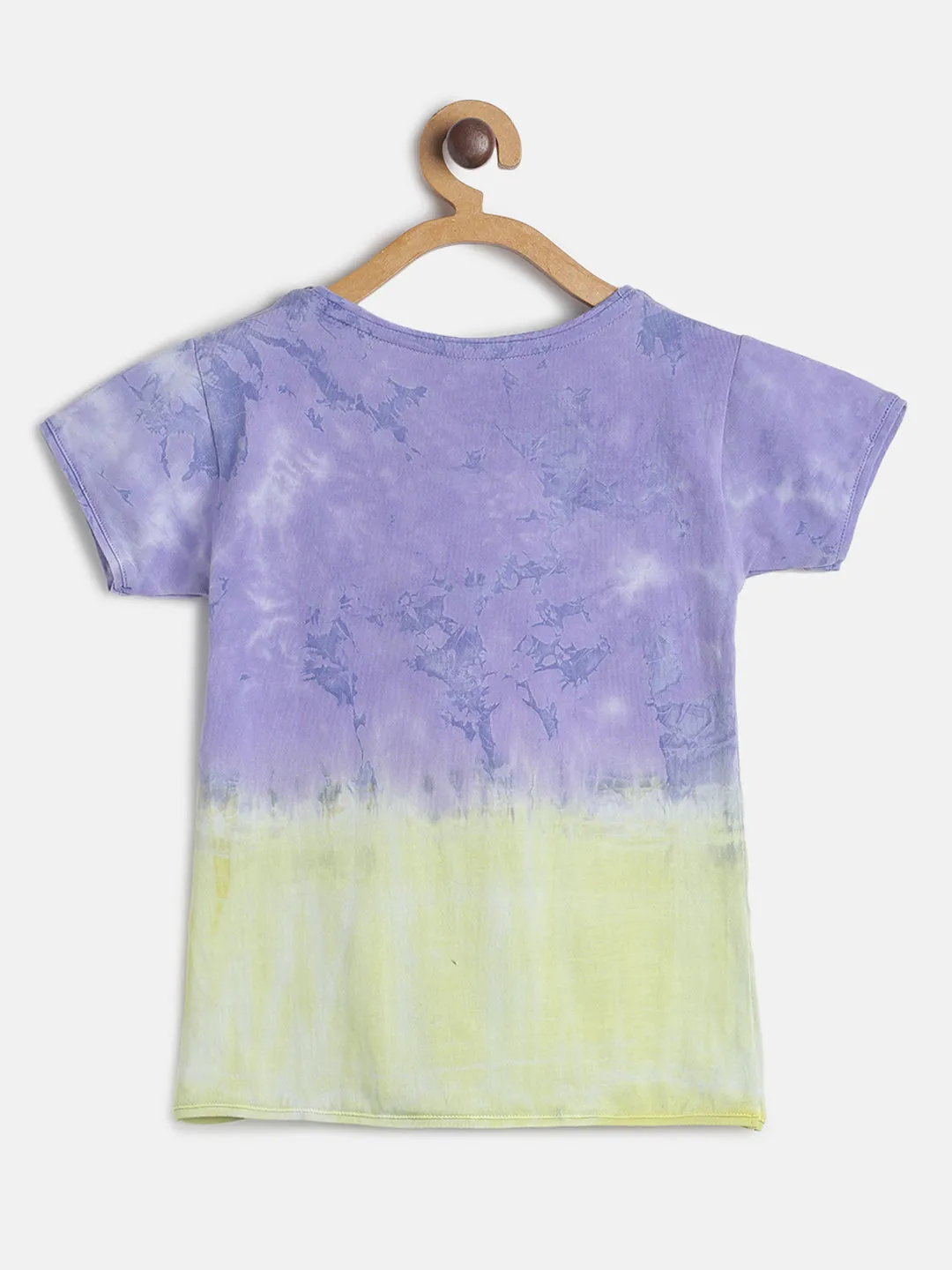 Girls Purple Lycra Tie-Dye Printed T-shirt