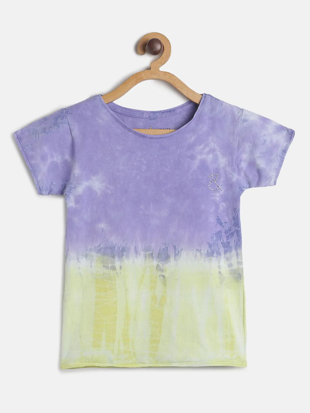 Girls Purple Lycra Tie-Dye Printed T-shirt