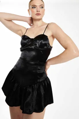 Glamorous Collection Black Ruffle Hem Playsuit