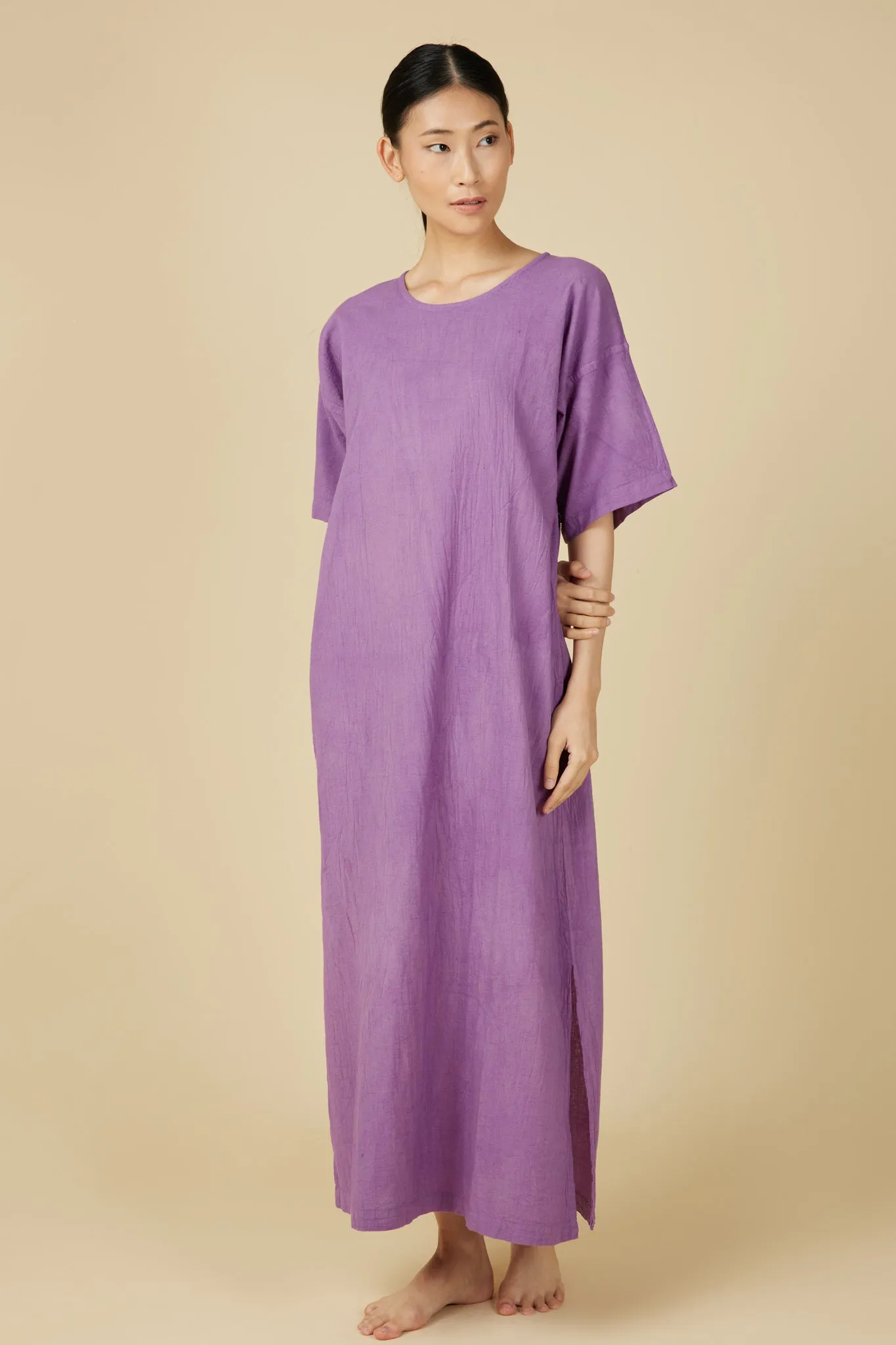 Hand Dyed Short Sleeve Dress in Liliac