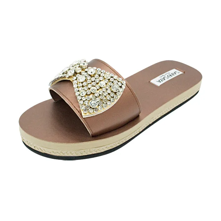 Madison- Crystal Stones Bow- Waterproof Espadrille Flat Slide Sandals for Women