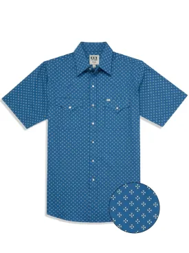 Men's Ely Cattleman Short Sleeve Mini Bandana Western Snap Shirt- Blue & Red