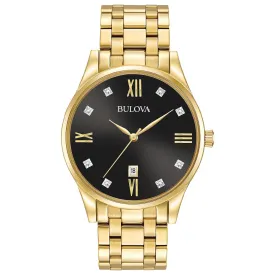 MEN'S GOLD-TONE STEEL CLASSIC BULOVA WATCH WITH DIAMONDS