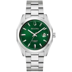 MEN'S STAINLESS STEEL BULOVA SURVEYOR WATCH WITH GREEN DIAL