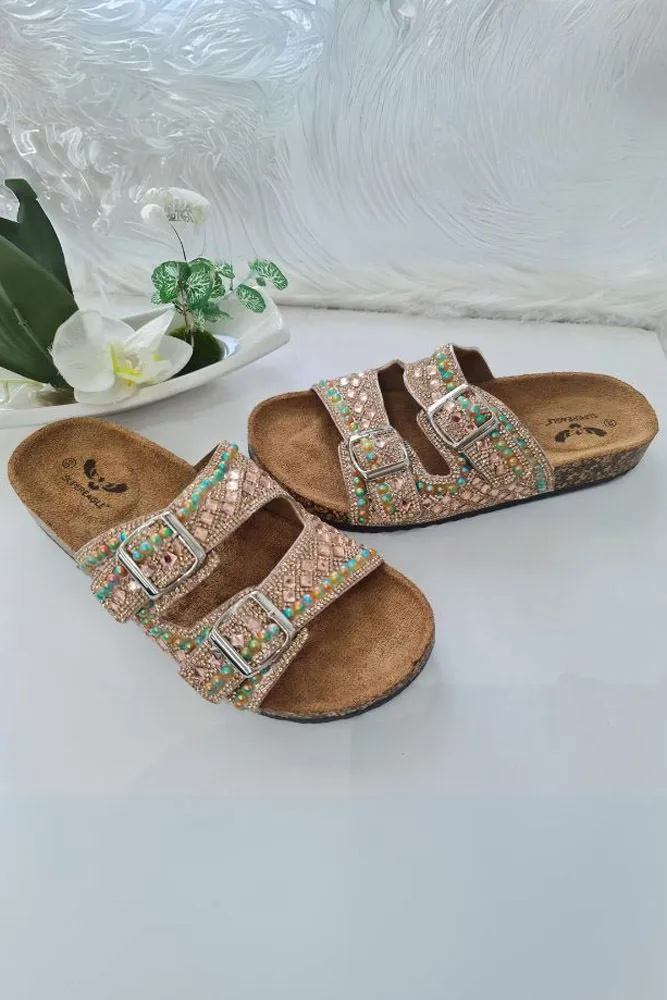 Multi Beaded Double Buckle Flat Slider