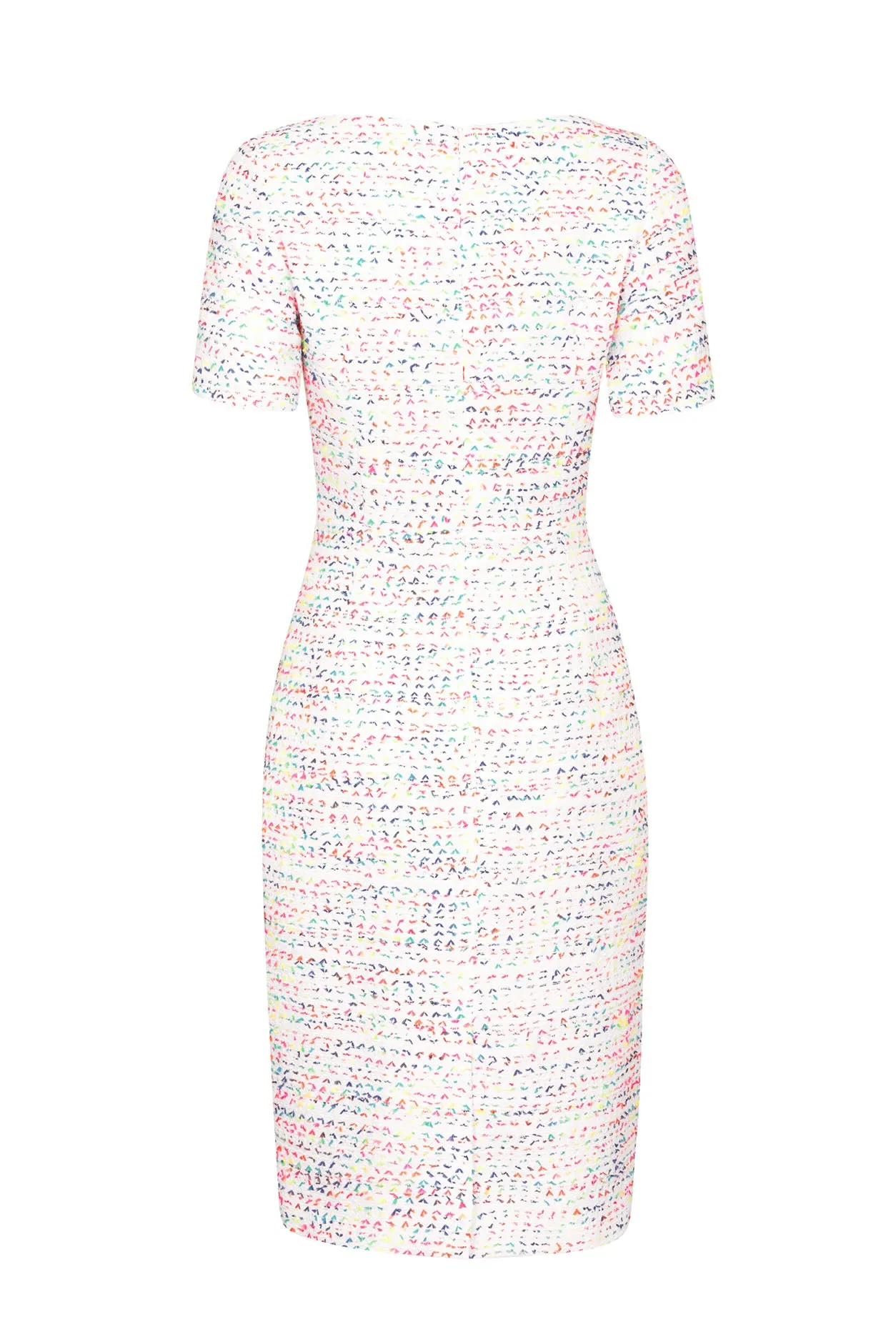 Multi Striped Ivory Summer Tweed Dress with Short Sleeves - Angie