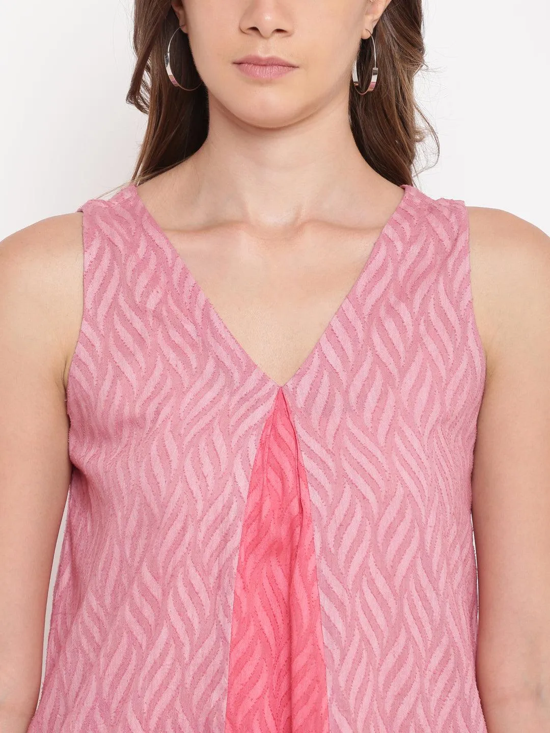 Pink Dobby V-Asymmetric Dress