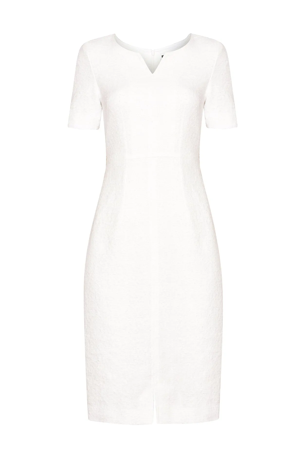 Plain White Tweed Dress with Neck and Hem Slits - Eve