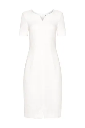 Plain White Tweed Dress with Neck and Hem Slits - Eve