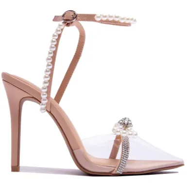 Qupid Show Clear Embellished Pointy Pump