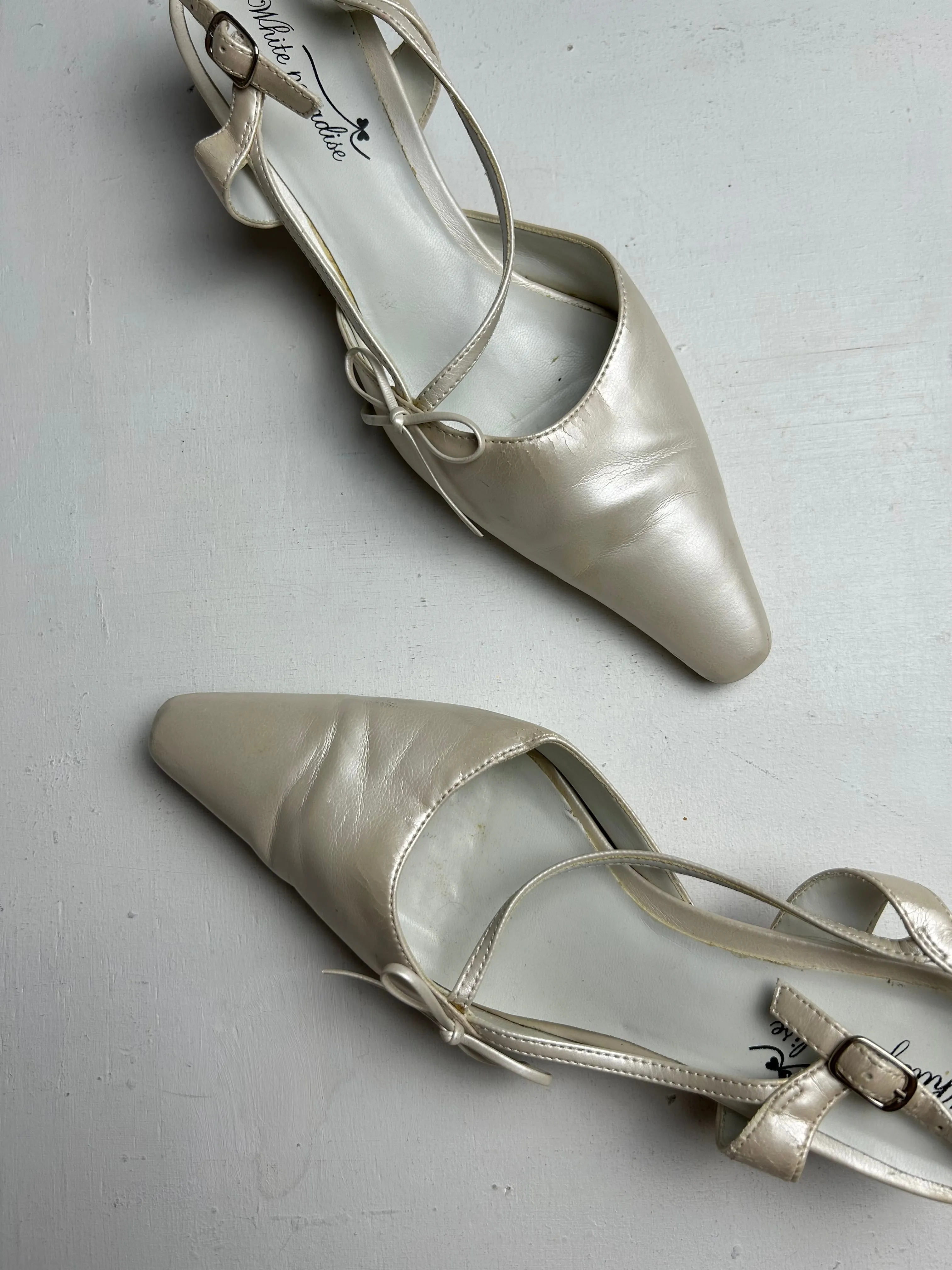 Real leather cream white ballet kitten heels shoes (39)