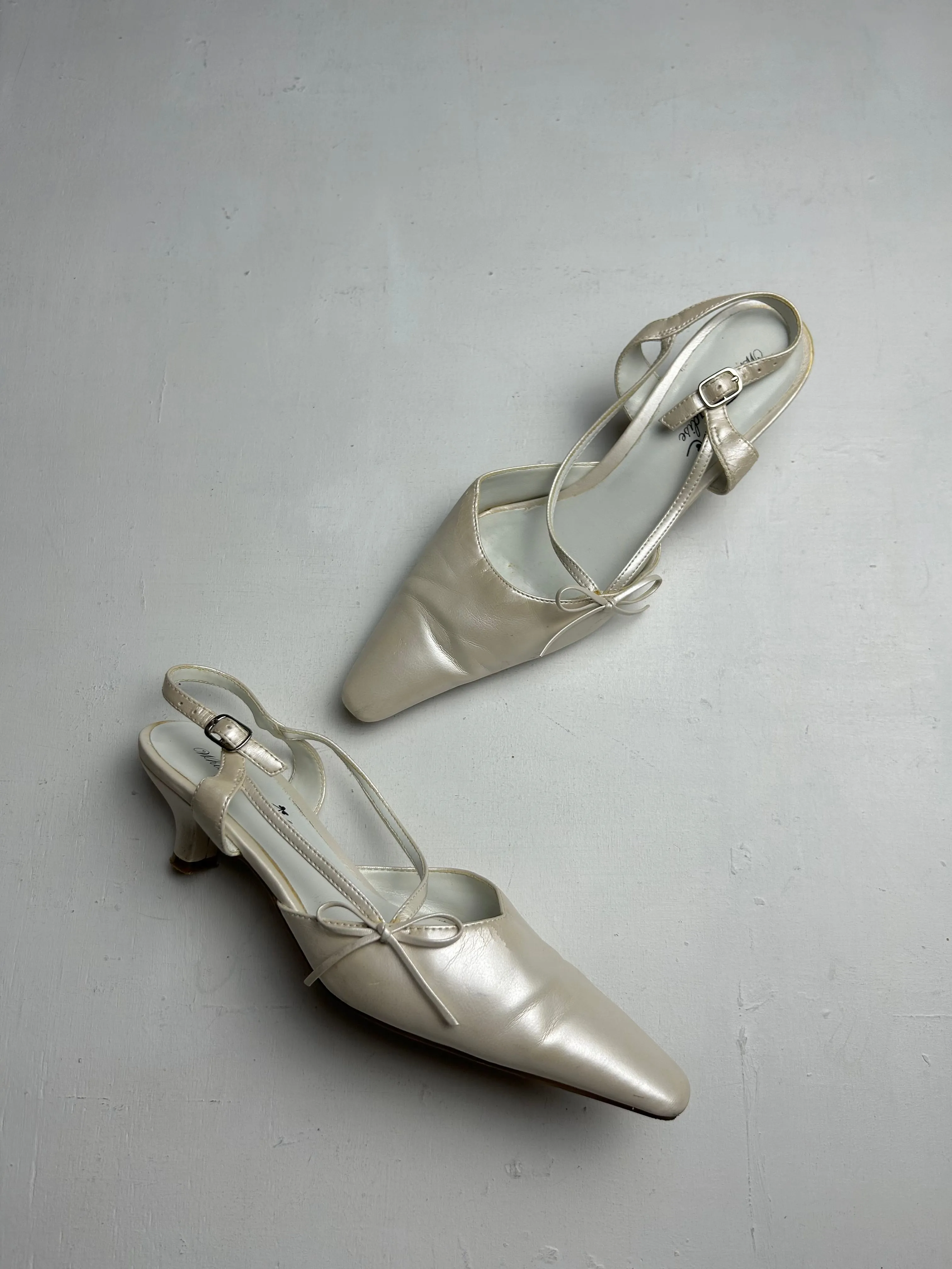 Real leather cream white ballet kitten heels shoes (39)