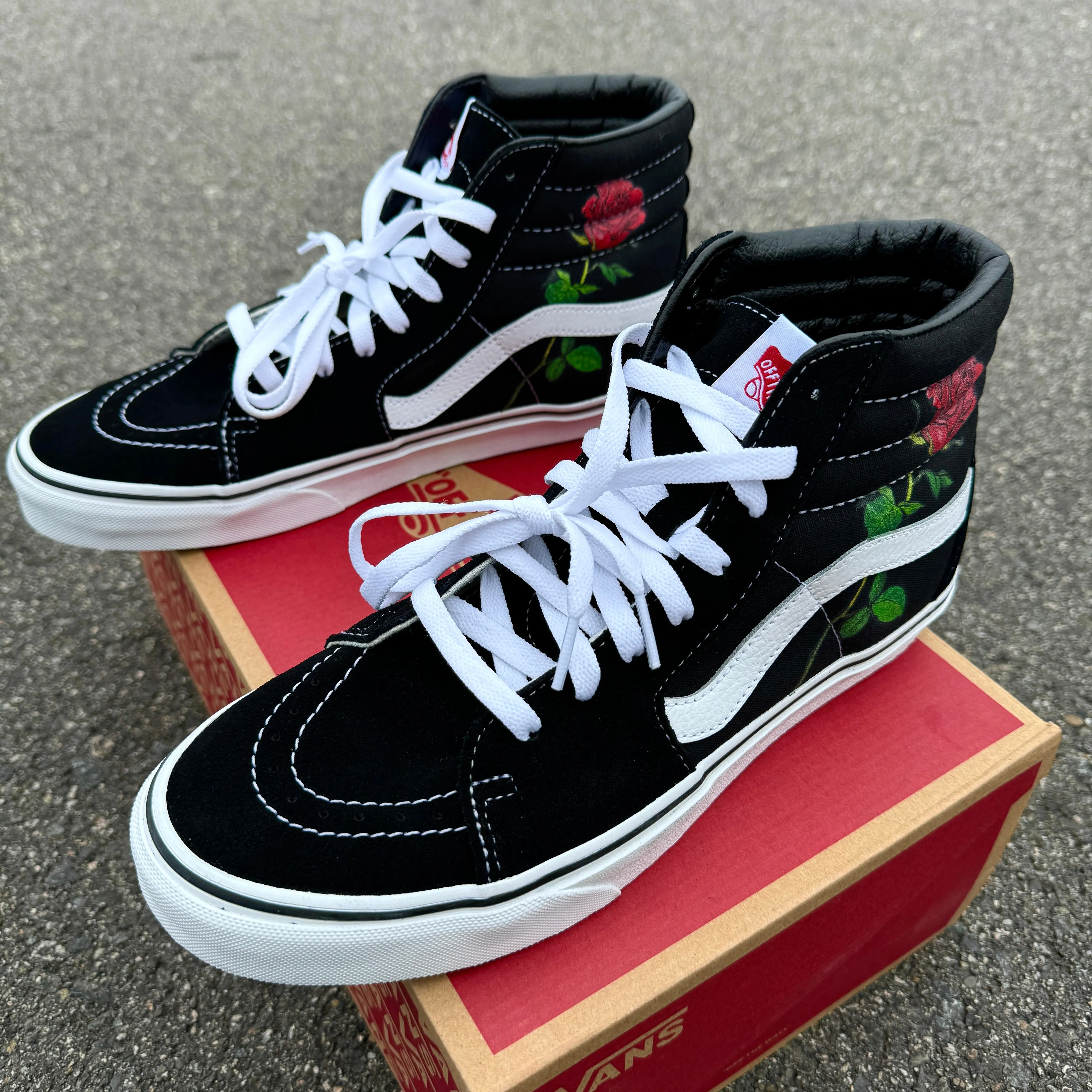 Rose Design - Black Sk8-Hi Vans