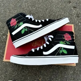 Rose Design - Black Sk8-Hi Vans