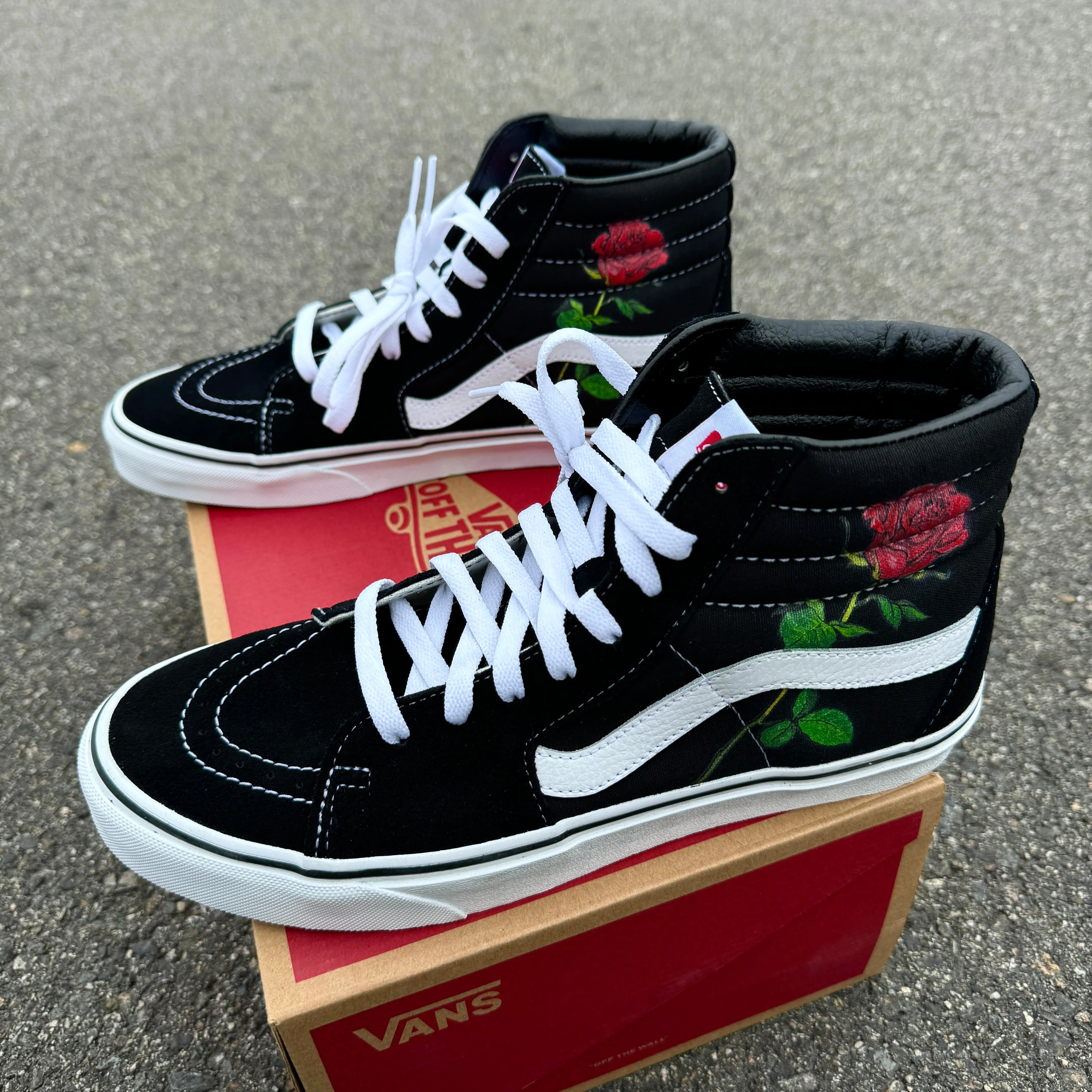 Rose Design - Black Sk8-Hi Vans