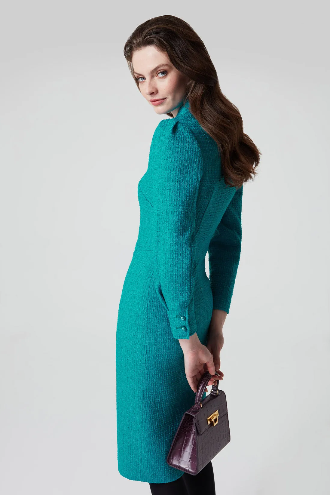 Teal Tweed Dress - Tricia