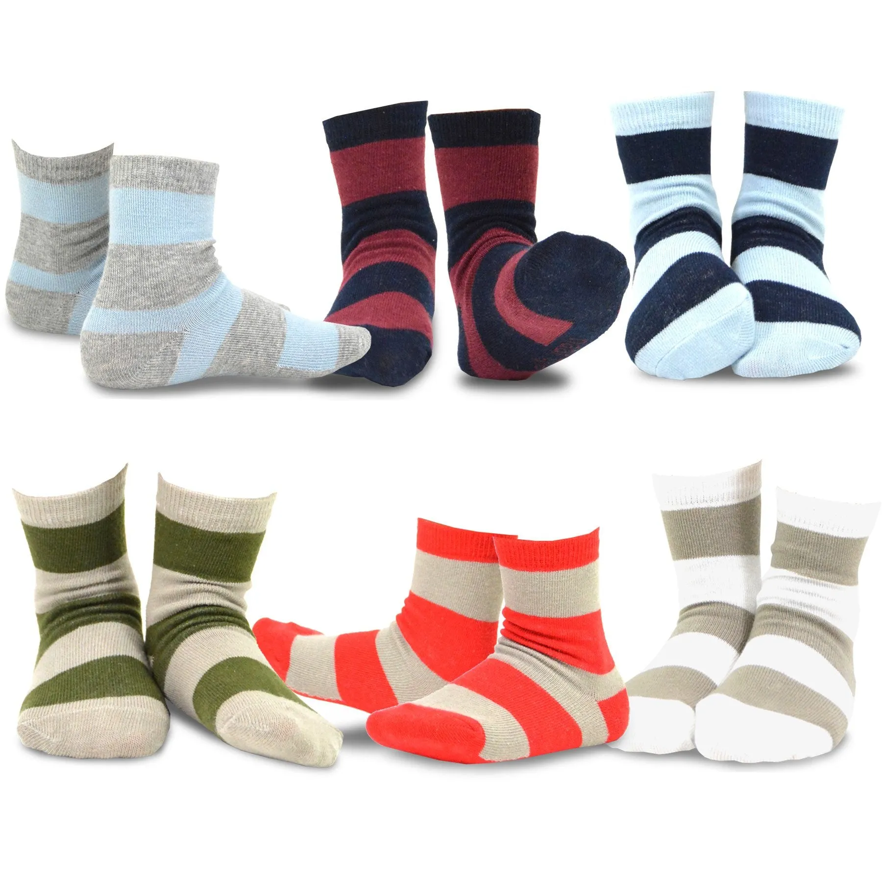 TeeHee Socks Kid's Casual Cotton Short Crew Rugby Stripes 6-Pack (70272)