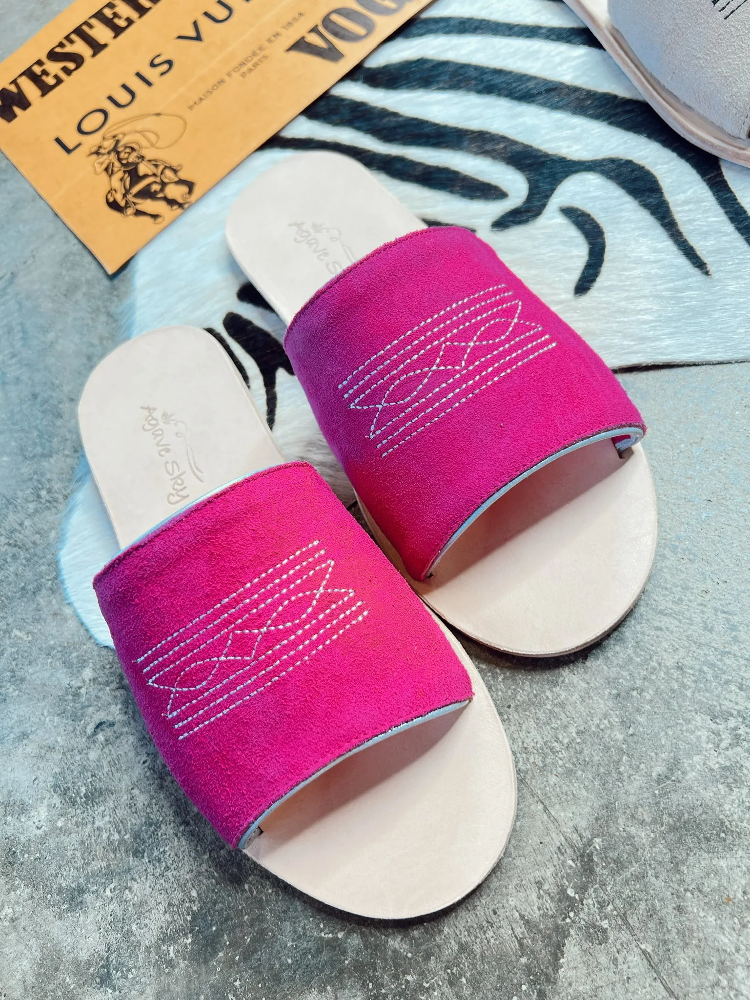 The Western Boot Stitch Slides in Pink