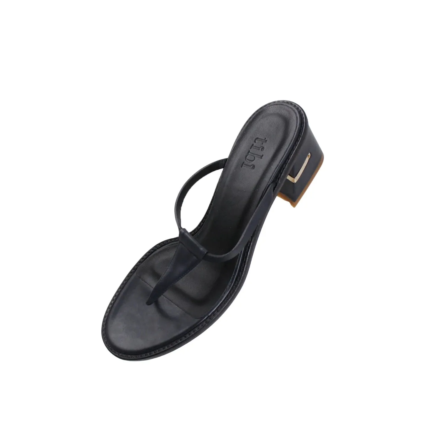 TIBI Black Leather Heeled Thong Sandal | Size 40