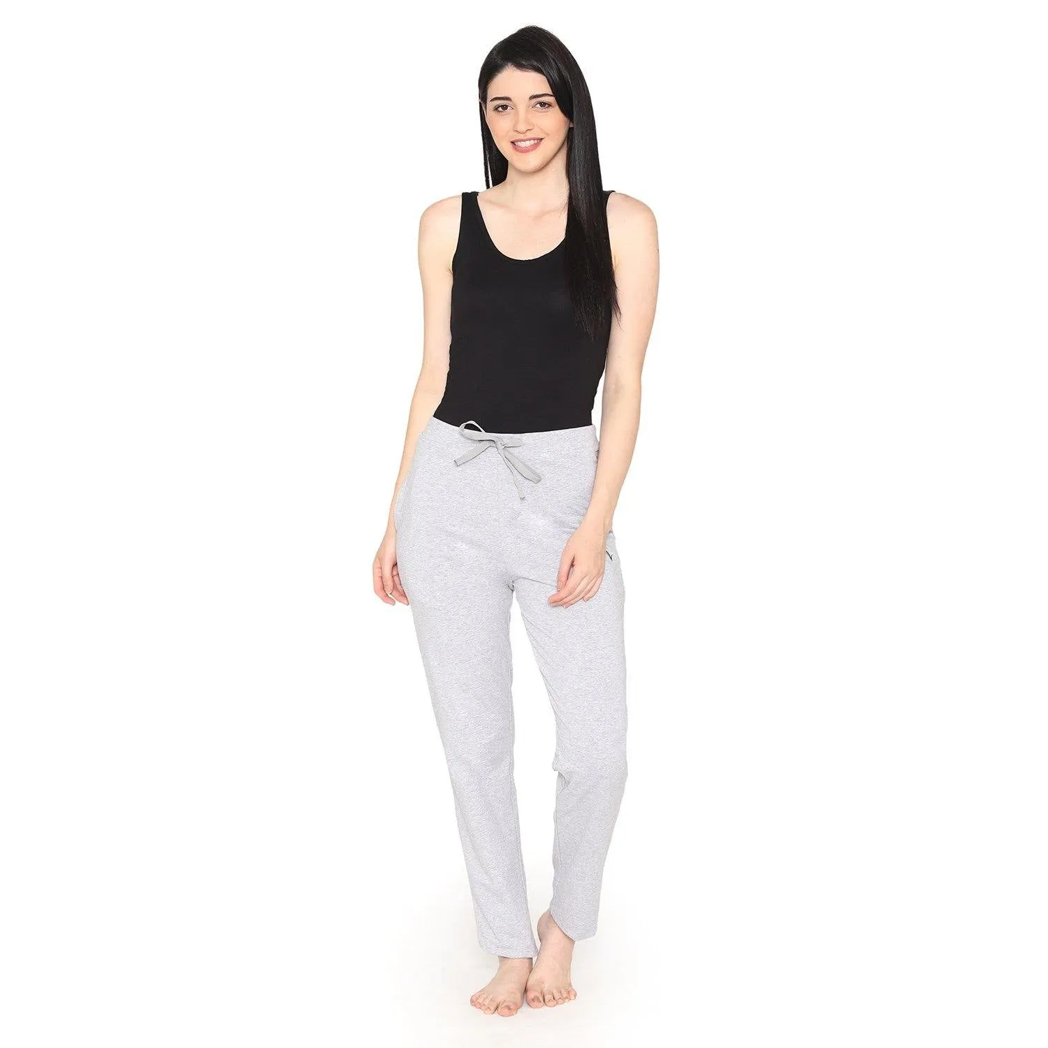 Vami Plain Cotton Rich Relax Lower For Women - Light Grey