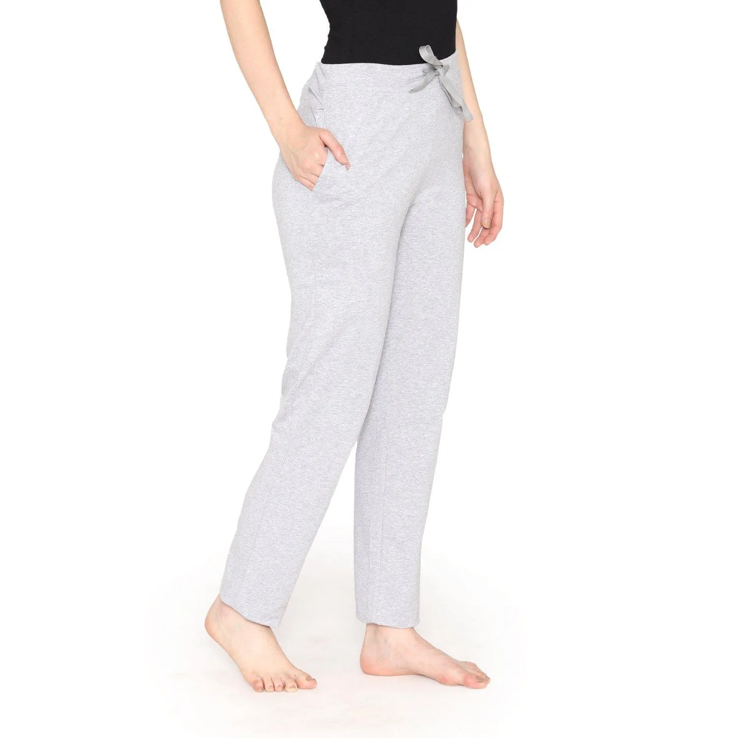 Vami Plain Cotton Rich Relax Lower For Women - Light Grey