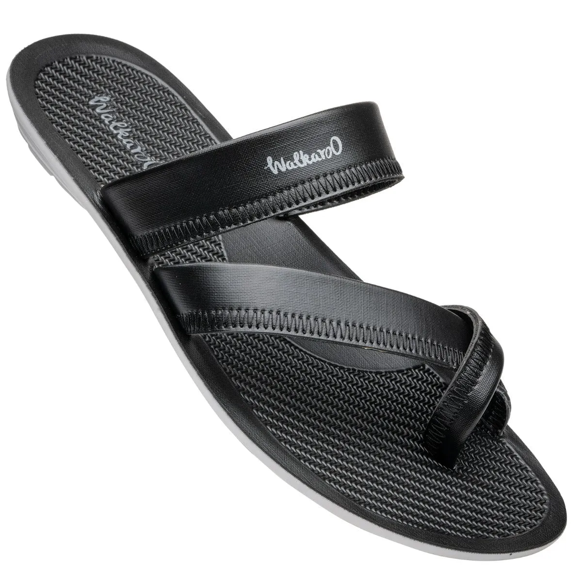 Walkaroo Men Cross Strap Slide Sandals  - WG5340 Black