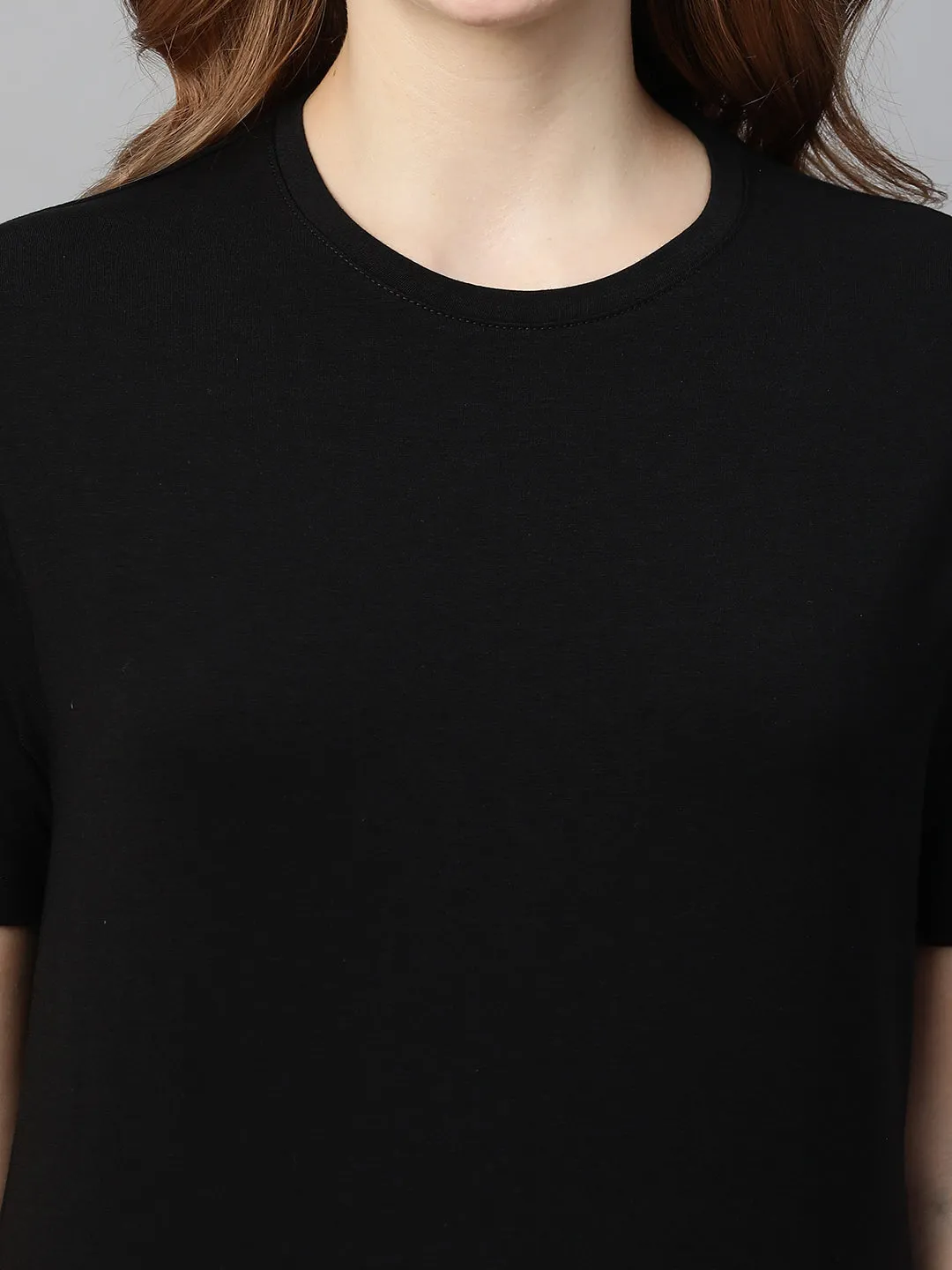 Women's Black Cotton Bamboo Elastane Regular Fit Tshirt