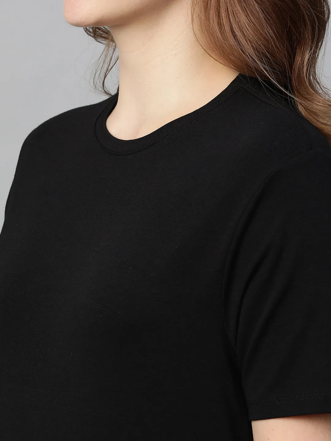 Women's Black Cotton Bamboo Elastane Regular Fit Tshirt