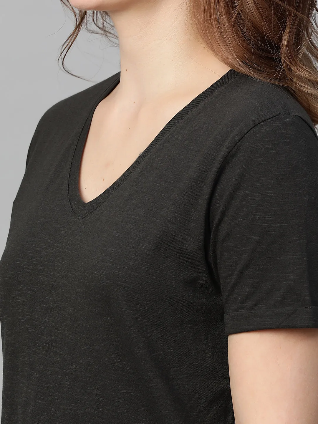 Women's Grey Cotton Regular Fit Tshirt